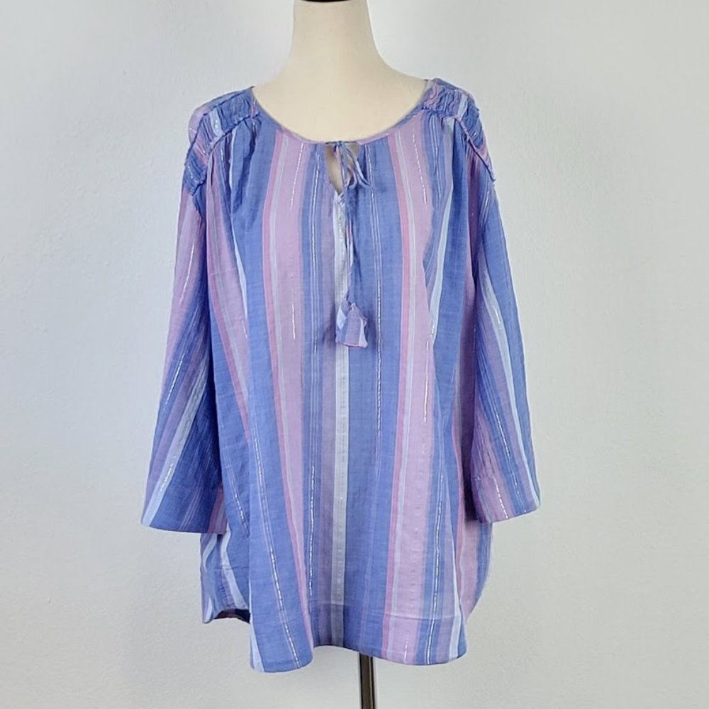 TOMMY BAHAMA metallic fibres 3/4 sleeve top purple Sz XL